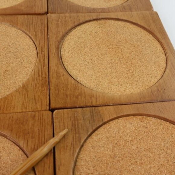 Apple Drink Coaster Set Wood Holder Leaf Design Country Core Farmhouse - Picture 9 of 12